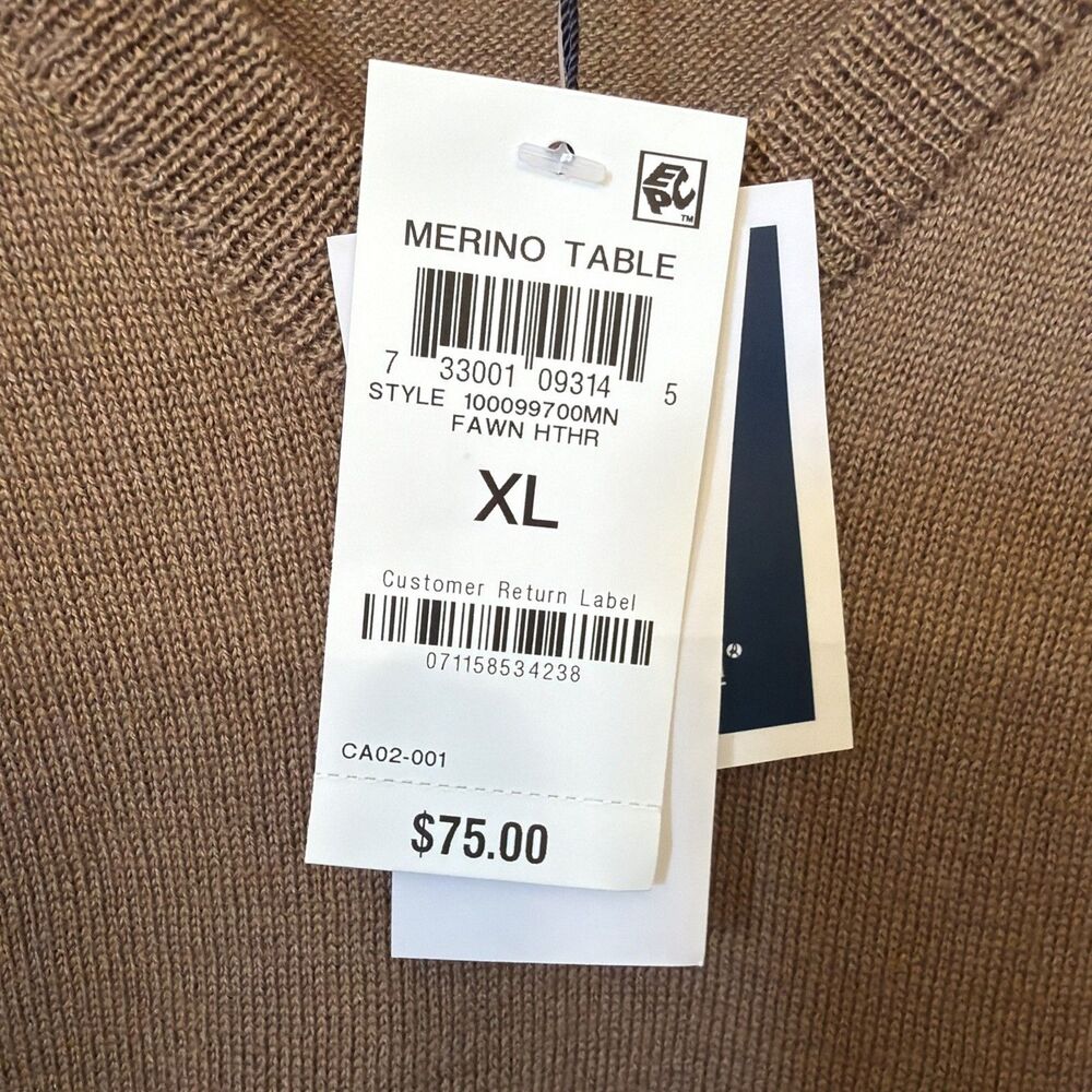 NWT Club Room Men's Solid V Neck Merino Wool Blend Fawn Sweater XL Preppy $75 - Picture 13 of 16